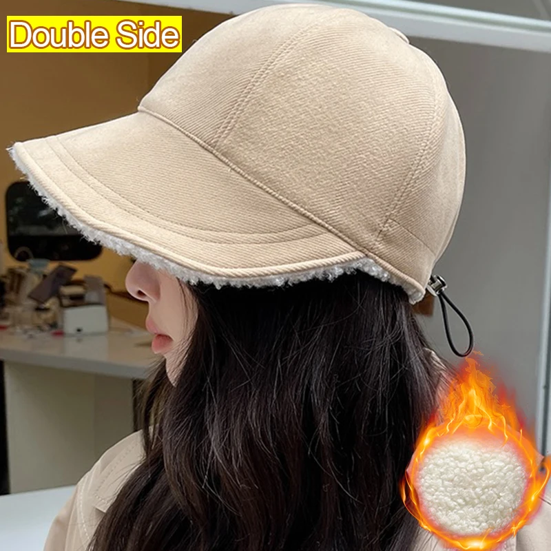 Top Trends: Winter Baseball Cap For Women Plush Double Side Lamb Wool Fur Patchwork Caps Fashion Autumn WarmTrucker Hat Visor Casquette Shoppable Styles