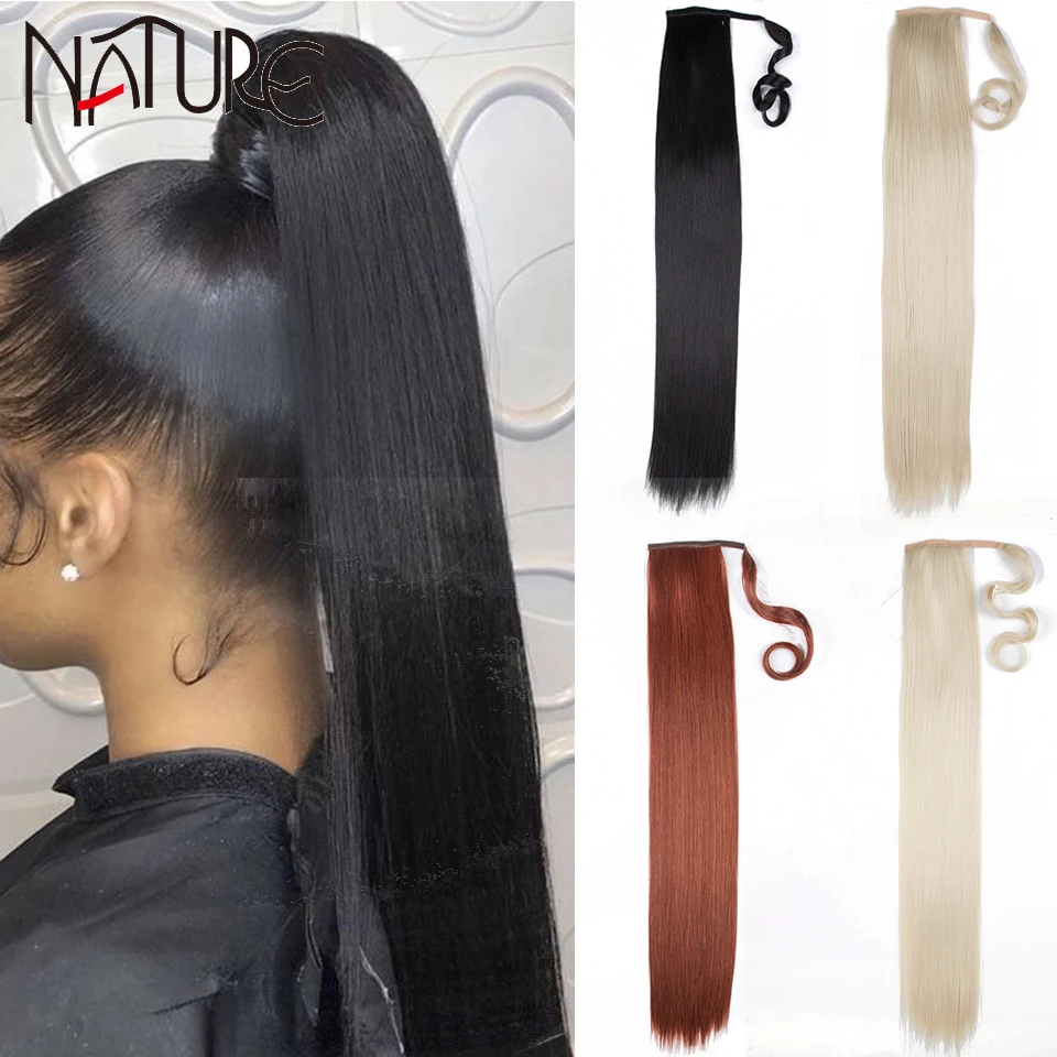 Top Trends: Synthetic Ponytail Hair Extensions Black Straight Long Fake Hair Heat Reistant Clip In Ombre Ponytails Synthetic Hair For Women Shoppable Styles