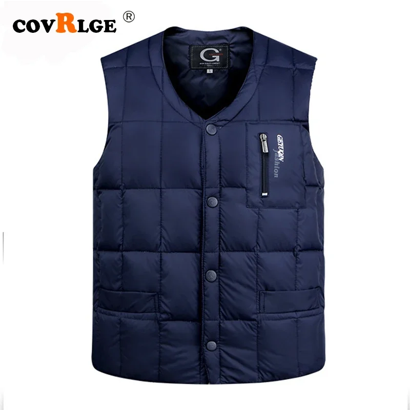 Top Trends: Covrlge White Duck Down Jacket Vest Men Autumn Winter Warm Sleeveless V-neck Button Down Lightweight Fashion Waistcoat MWB019 Shoppable Styles