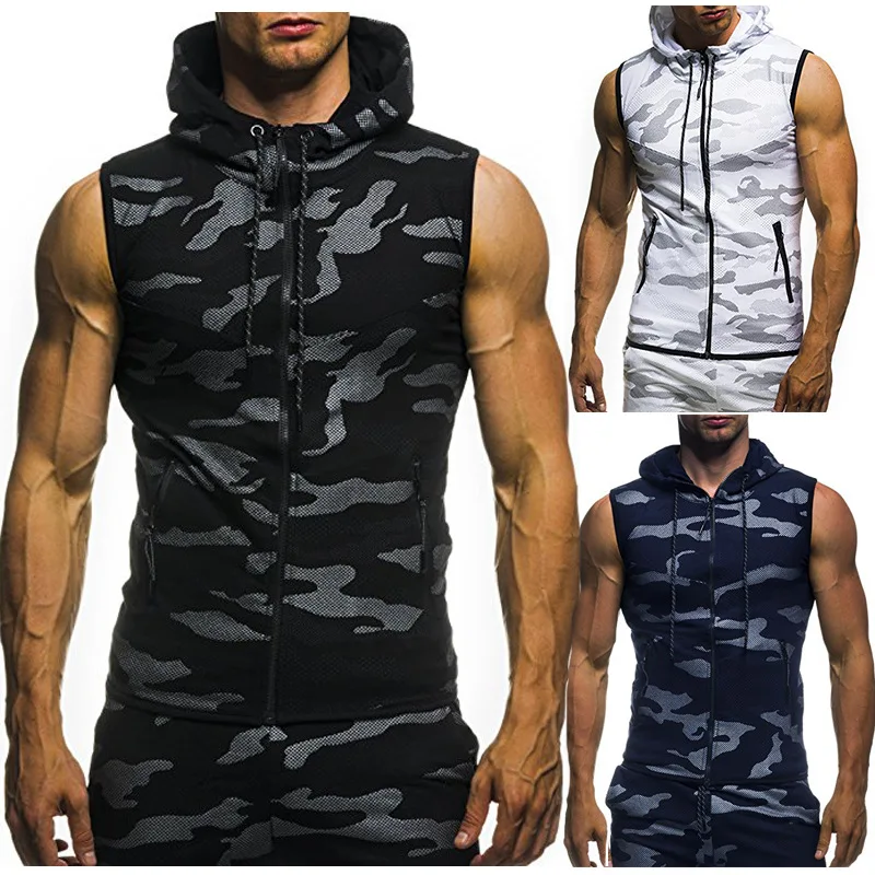 Top Trends: 2020 New Mens Camouflage Vest Spring Summer Military Hooded Sleeveless Sweatshirt Male Fashion Brand Clothing Gym Zipper Running Shoppable Styles