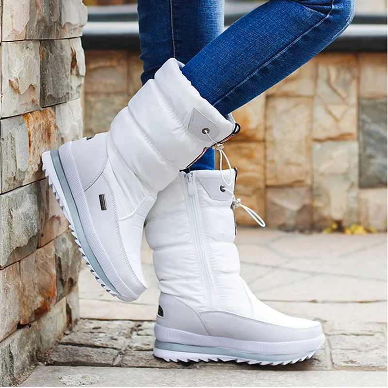 Top Trends: Winter Shoes Warm Plush Mid-calf Boots Waterproof Rubber Non-slip Platform Snow Boots Female Plus Size 42 White Women Boots Shoppable Styles