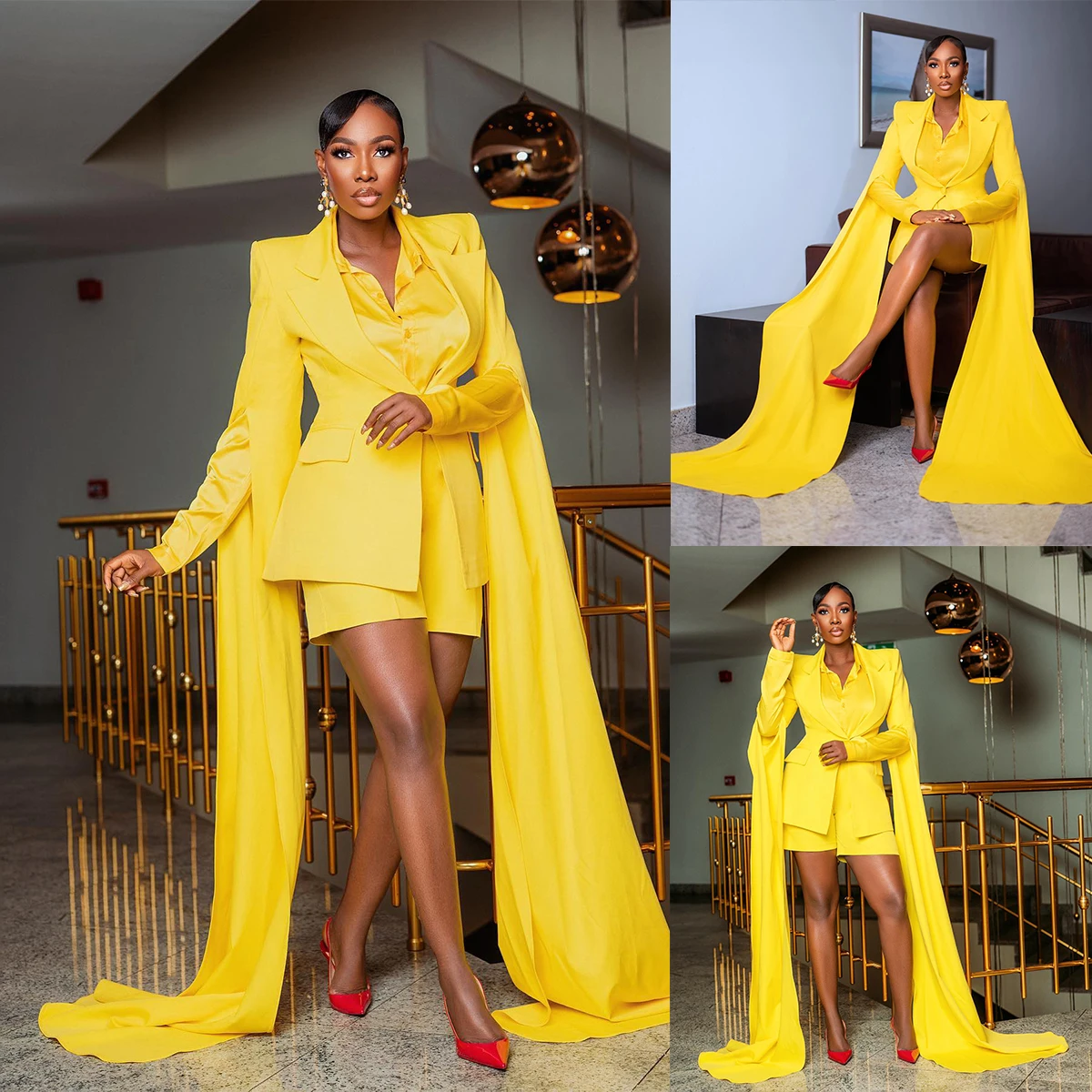 Top Trends: Fashion Yellow 2 Pieces Women Suits Dresses Designed One Button Blazer Custom Made Above Knee Shorts Elegant Power Gown Shoppable Styles