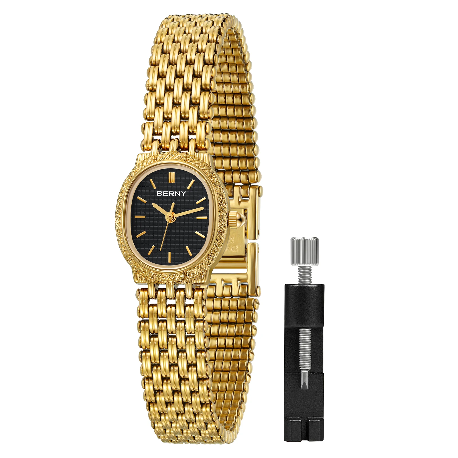 Top Trends: Berny Ladies Quartz Small Dial Golden Jewelry Wristwatch Full Stainless Steel Super Sophisticated 30ATM Waterproof Watch Shoppable Styles