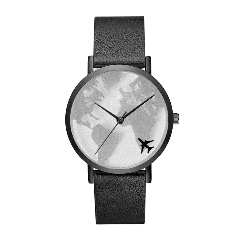 Top Trends: Elegant Romantic Men And Women World Map Watches Leather Band Quartz Movement Timer Airplane Pattern Clock Shoppable Styles