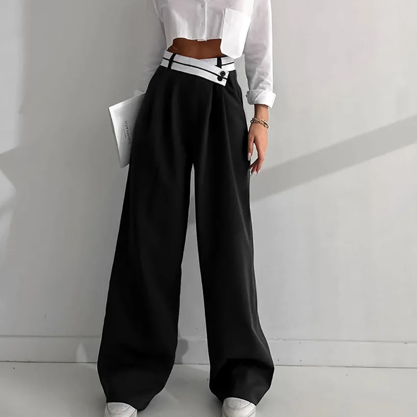 Top Trends: Women's Pants 2023 Spring And Summer New Commuter Contrast Color Suit Pants Casual Dropping Floor Dragging Pants Wide Leg Pants Shoppable Styles