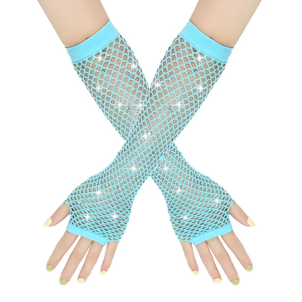 Top Trends: 1 Pair Rhinestone Long Fishnet Fingerless Gloves Sexy Colorful Arm Sleeve Shiny Mesh Rock Punk Night Club Sleeves Mittens Shoppable Styles