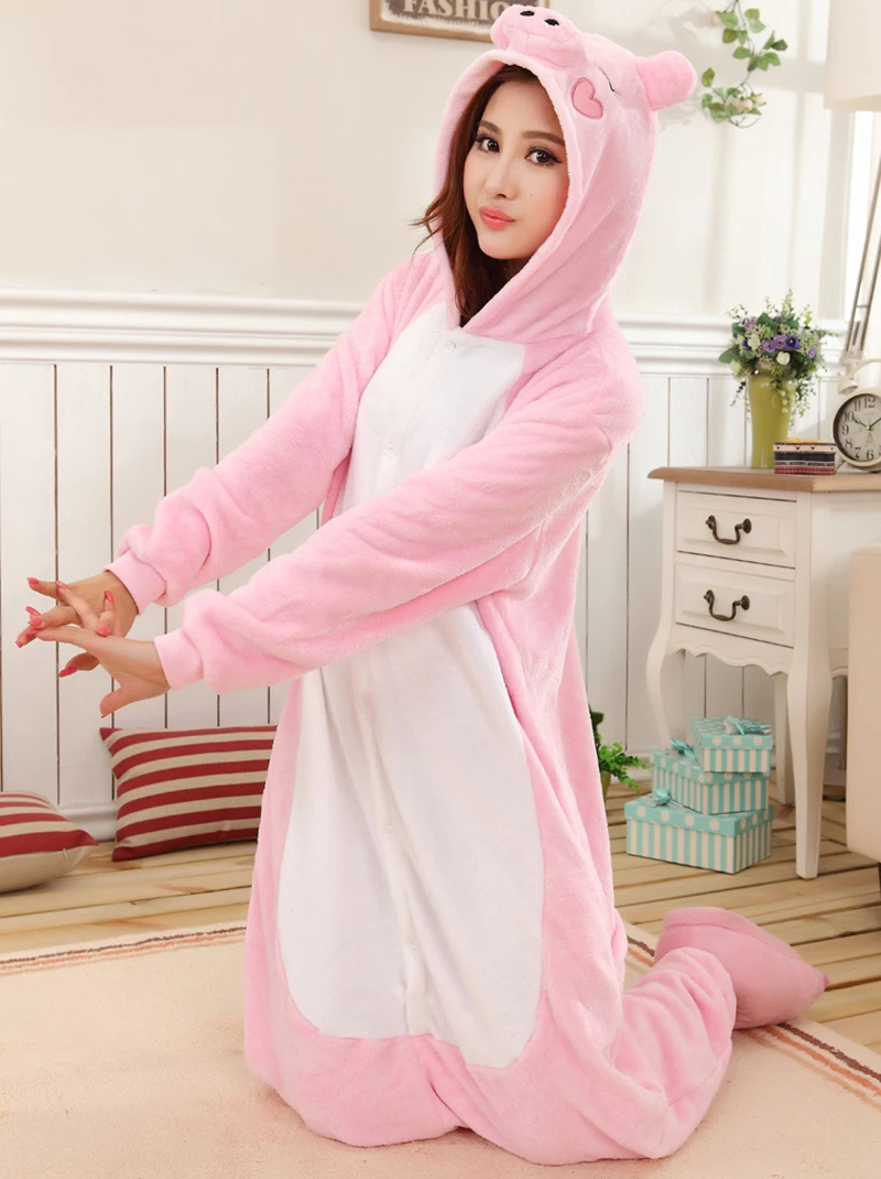 Top Trends: Cute Pink Pig Unisex Adult Onesie Pajamas Flannel Cosplay Animal One Piece Halloween Costume Sleepwear Homewear For Women Girls Shoppable Styles