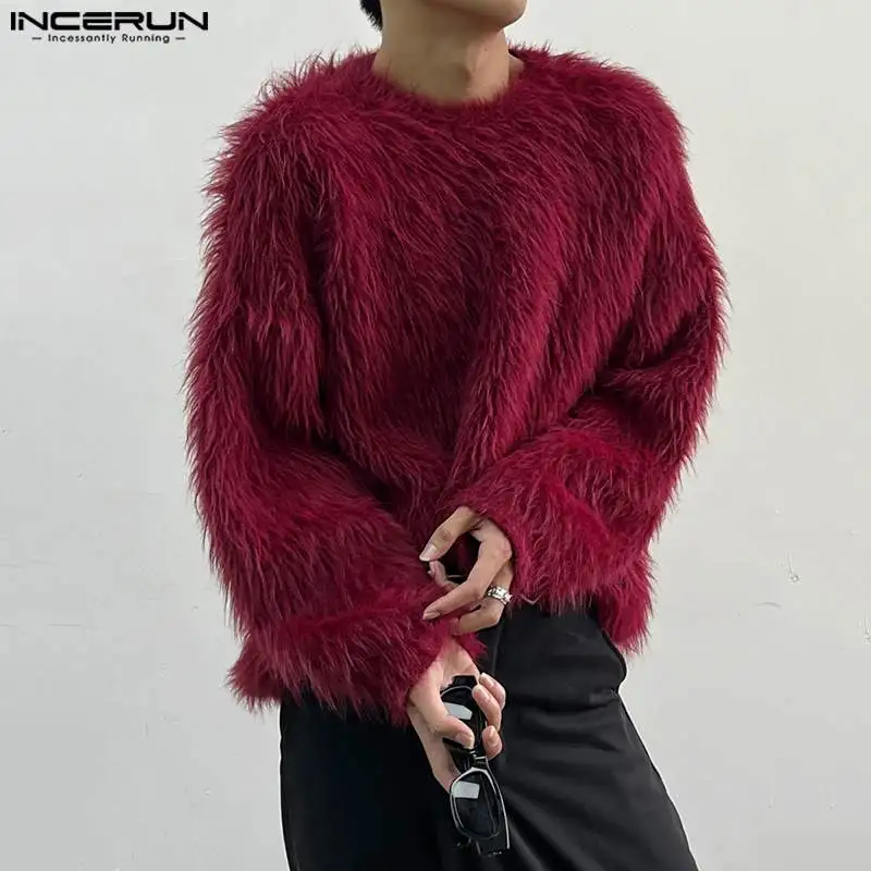 Top Trends: 2023 Men Pullovers Solid Color Plush O-neck Long Sleeve Streetwear Casual Men Clothing Autumn Stylish Sweaters S-5XL INCERUN Shoppable Styles