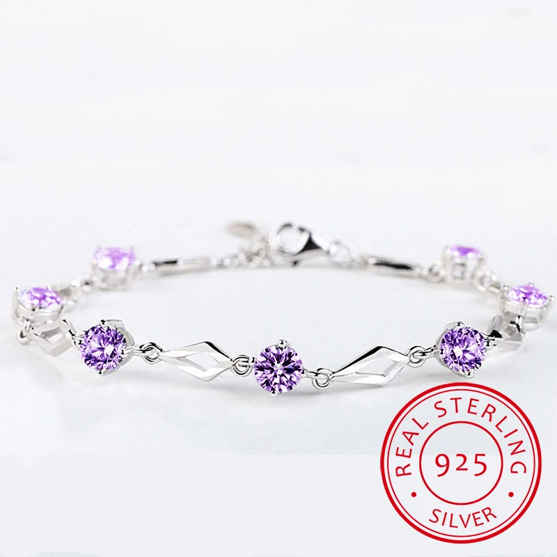 Top Trends: Silver 925 Jewelry Bracelets For Women Trendy Amethyst 925 Sterling Silver Bracelet Charm Women Wedding Bracelet Gift Shoppable Styles