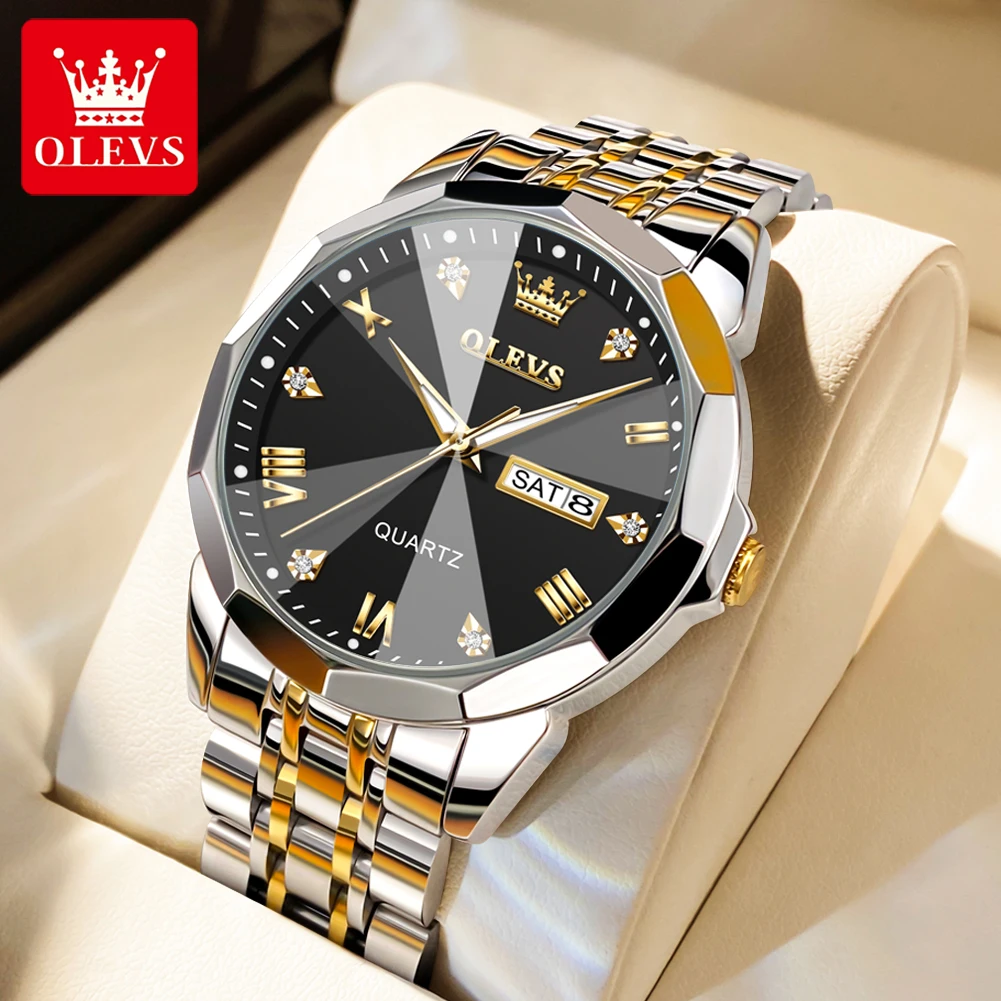 Top Trends: OLEVS 9931 Quartz Watch For Men Solid Stainless Steel Strap Rhombus Design Fashion Business Wristwatch Men&#039;s Waterproof Watches Shoppable Styles