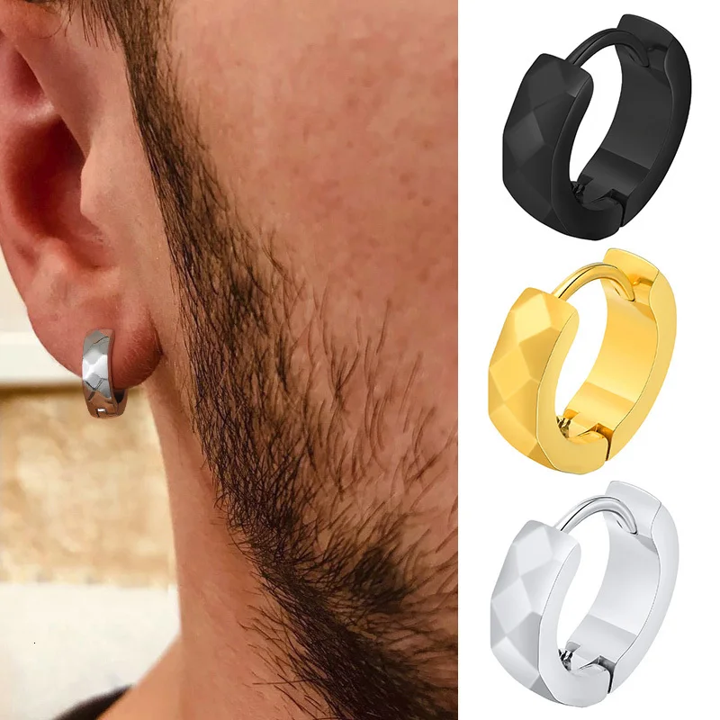 Top Trends: Geometric Huggie Hoop Earrings For Men Stainless Steel Circular Round Trendy Hip Hop Rock Rap Cool Jewelry Accessories For Boys Shoppable Styles