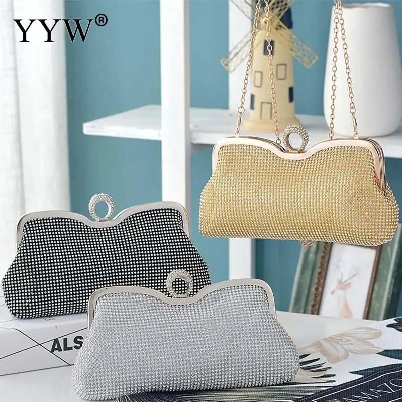 Top Trends: Women Evening Clutch Bag Diamond Messenger Purse Female Silver Day Clutch Wedding Purse Party Banquet Black / Gold Bolsas Mujer Shoppable Styles