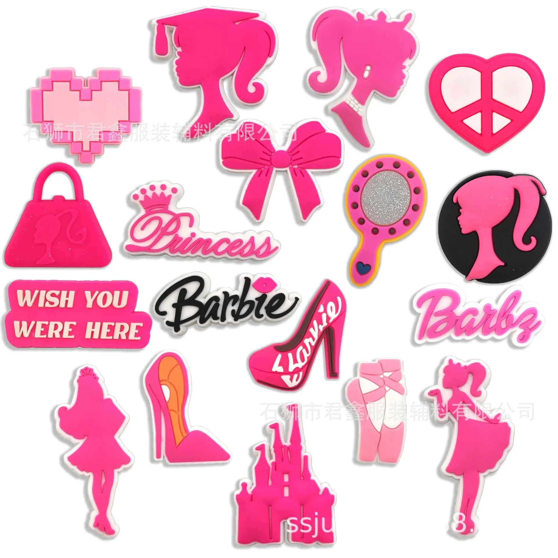 Top Trends: 33pcs / set Pink Girl Series Shoe Buckle Barbie Princess Castle PVC Decoration Fit Croc Charms Cartoon Accessories Girl Kids Gift Shoppable Styles