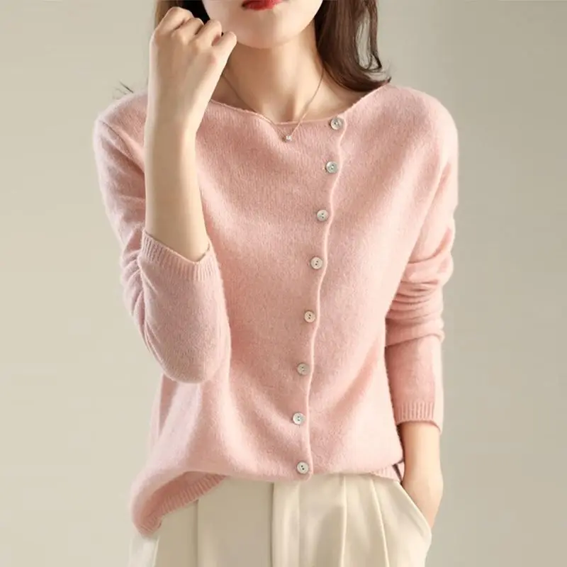 Top Trends: Fashion Solid Color Knitted Button Spliced All-match Korean Shirt Women&#039;s Clothing 2022 Autumn New Casual Tops Loose Chic Blouse Shoppable Styles