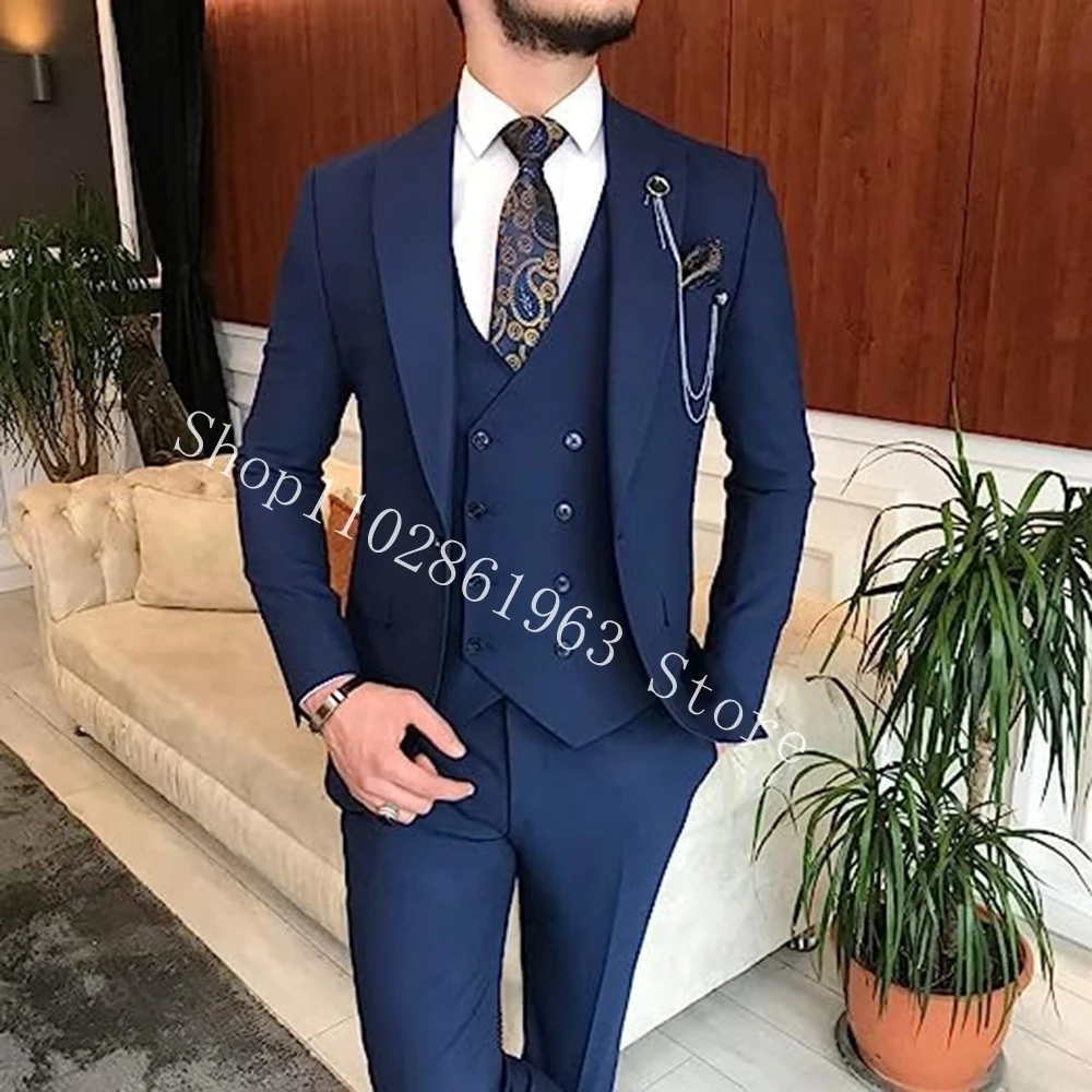 Top Trends: 2023 Tailor Made Men Suits Slim Fit Peak Lapel 3 Pieces Best Men Groom Tuexdos For Wedding Blazer+ Vest+ Pants Costume Homme Shoppable Styles