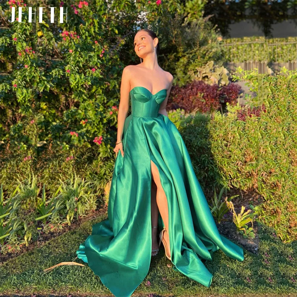 Top Trends: JEHETH Green Strapless Satin Side Split Evening Dress For Women Elegant Sawetheart Backless A Line Prom Party Gown Floor Length Shoppable Styles