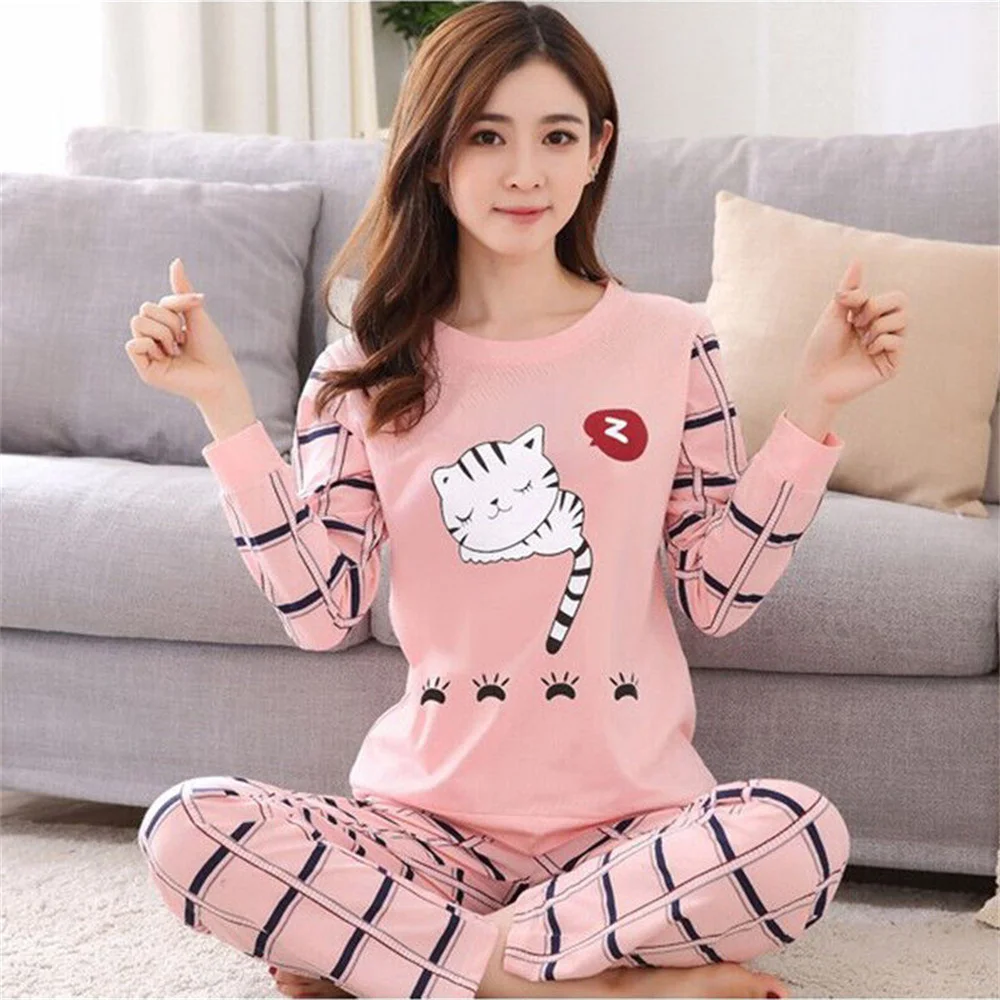 Top Trends: Women's Cotton Pajamas Sleepwear Sets Ladies 2 Pieces Cartoon Pajamas Spring Autumn Female Couples Loungewear Suit Home Clothes Shoppable Styles