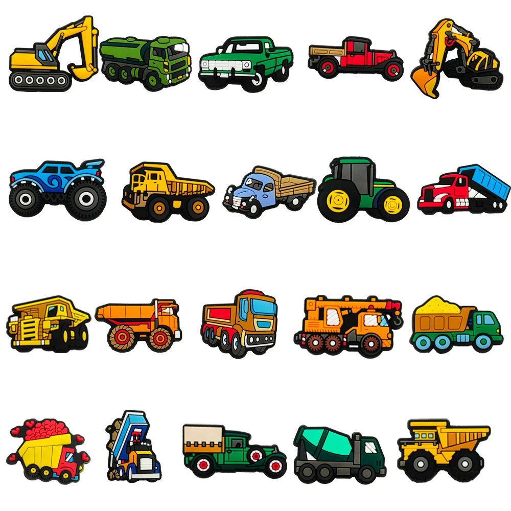 Top Trends: 1-20Pcs Construction Vehicle Truck PVC Garden Shoe Charms Excavator Mixer Truck Shoes Decorations DIY Children Shoppable Styles