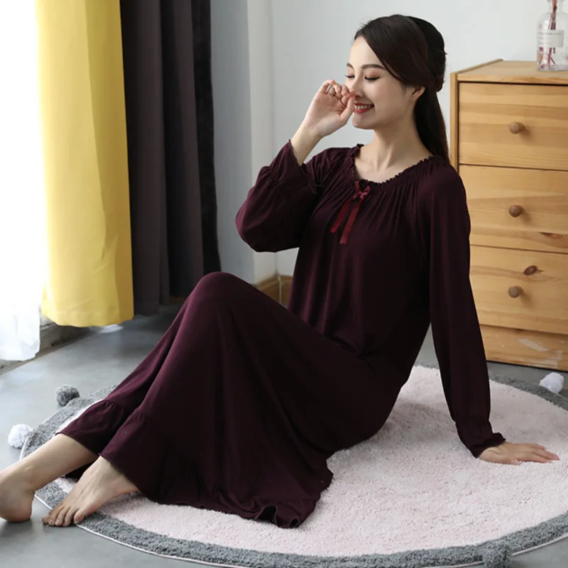 Top Trends: Modal Womens Nightgowns Long Sleeve Nightdress Casual Breathable Princess O-Neck Long Home Dressing Gown For Sleeping Nightwear Shoppable Styles