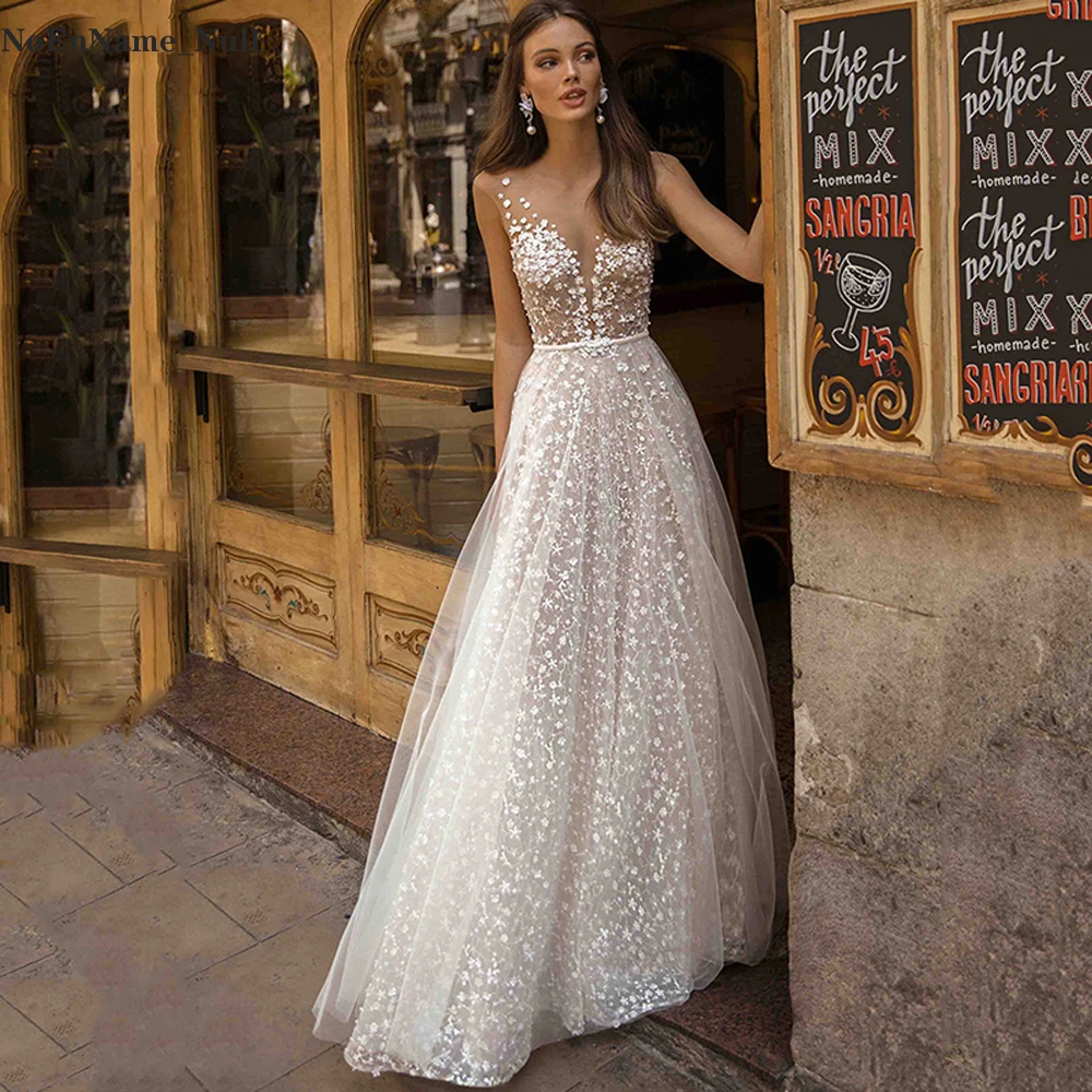 Top Trends: A-Line Lace Wedding Dresses 2023 Women's Deep V Neck Beach Wedding Dresses Boho Floor Length Glamorous Plus Size Bridal Dresses Shoppable Styles