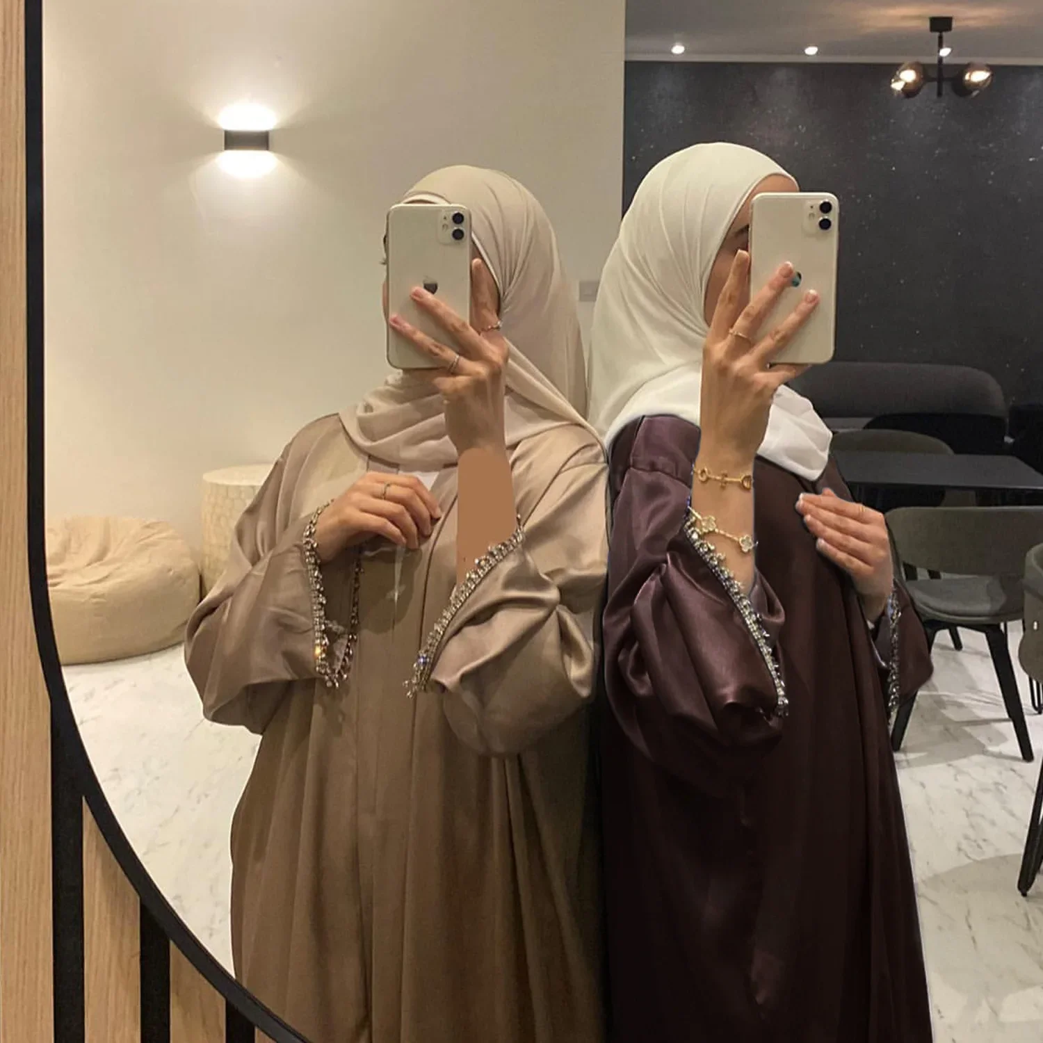 Top Trends: Kimono Abaya Muslim Dubai Turkey Satin Beading Hijab Dress Plain Open Abayas For Women Arabic Party Kaftan Robe Islamic Clothing Shoppable Styles