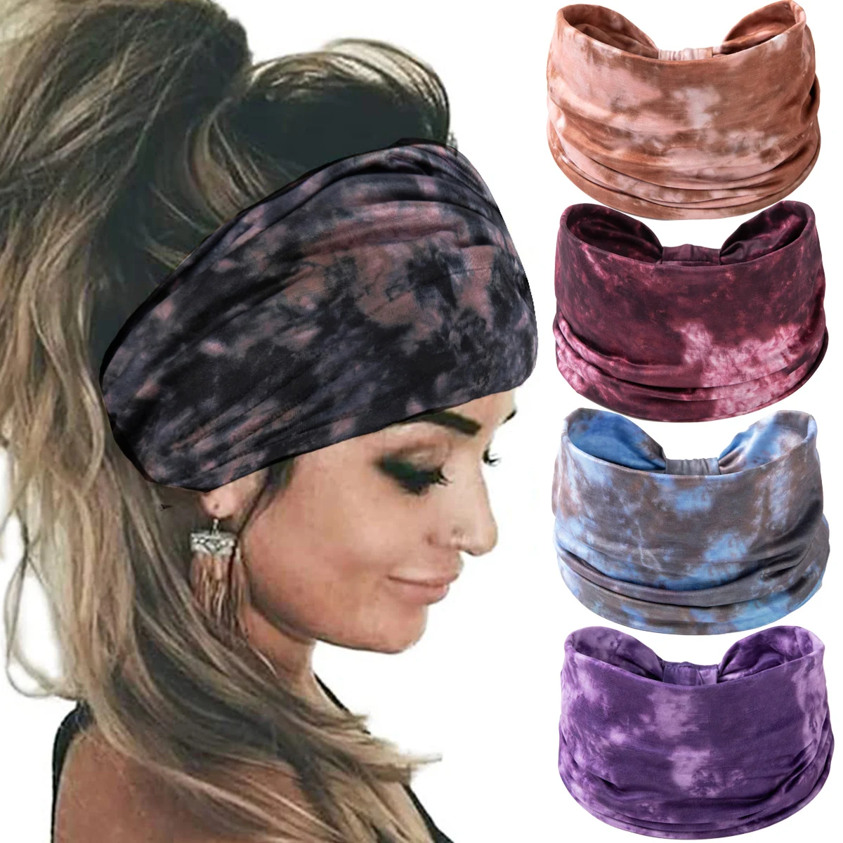 Top Trends: Wide Boho Headbands Women Knotted Headband Non Slip Elastic Hair Bands Tie Dye Turban Head Wraps Workout Yoga Sports Sweatbands Shoppable Styles