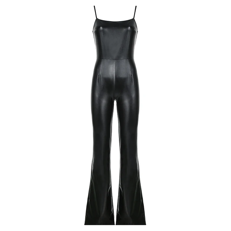 Top Trends: BIIKPIIK Sexy Women Leather Jumpsuits Clubwear Sleeveless Spaghetti Strap Slim Fit Hip-lifting PU Rompers Fashion Casual Overall Shoppable Styles - Image 5