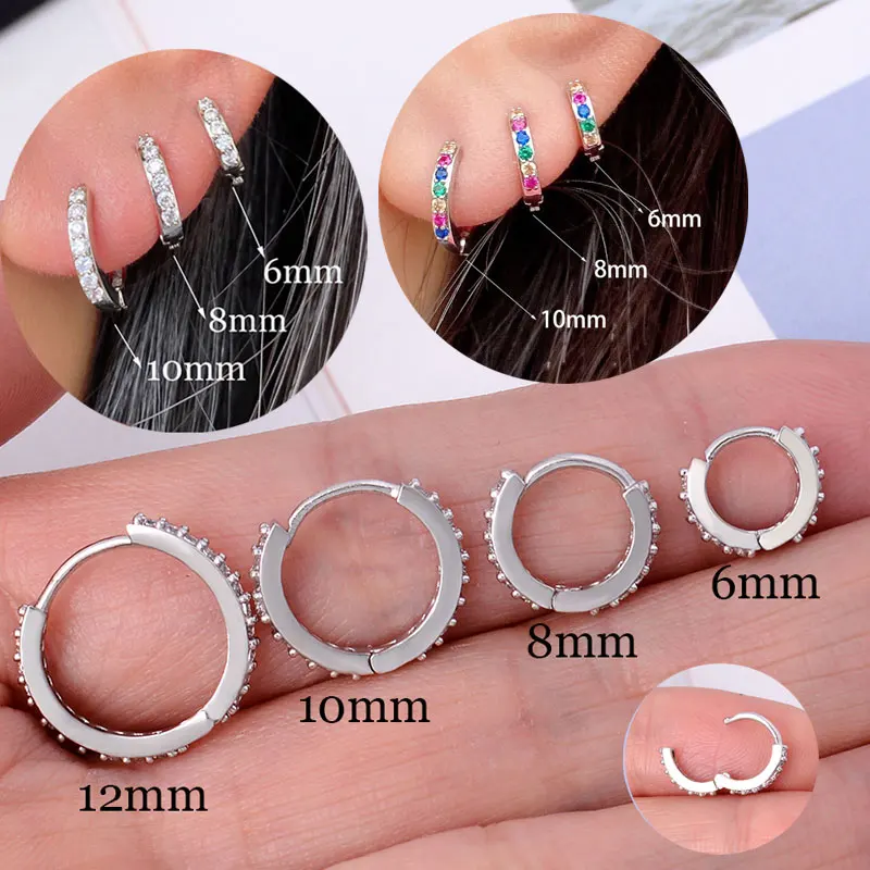 Top Trends: 1Pair Stainless Steel Minimal Hoop Earrings Crystal Zirconia Small Huggie Thin Cartilage Earrings Helix Tragus Piercing Jewelry Shoppable Styles - Image 5