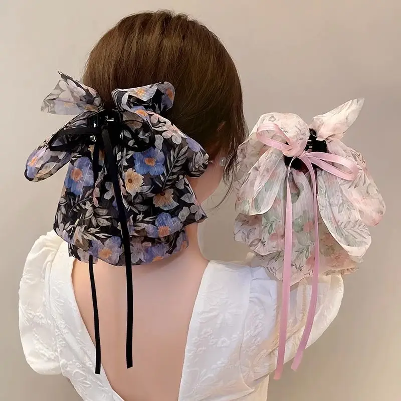 Top Trends: Elegant Women Large Bow Hair Claw Chiffon Big Bowknot Stain Bow Barrettes Hairpin Women Color Ponytail Clip Hair Accessories Shoppable Styles