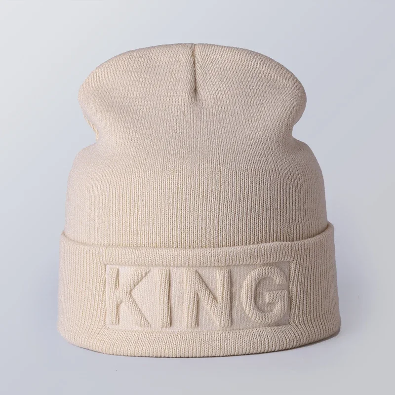 Top Trends: Winter Hat King Queen Beanies Fashion Hip Hop Couples Cap Casual Solid Hat Men Woman Warm Knitted Beanie Ski Skullies Bonnet Shoppable Styles - Image 2