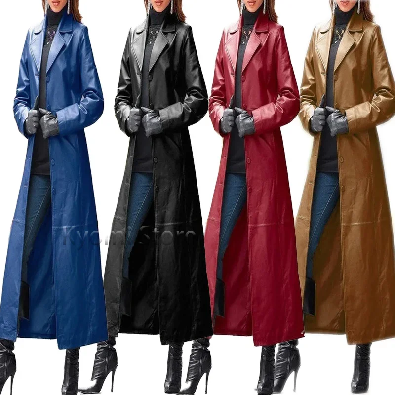 Top Trends: Winter Women's Fashion Cyberpunk Leather Long Jacket Casual Loose Button Solid Color Coats Lapel Biker Jacket Plus Size Shoppable Styles