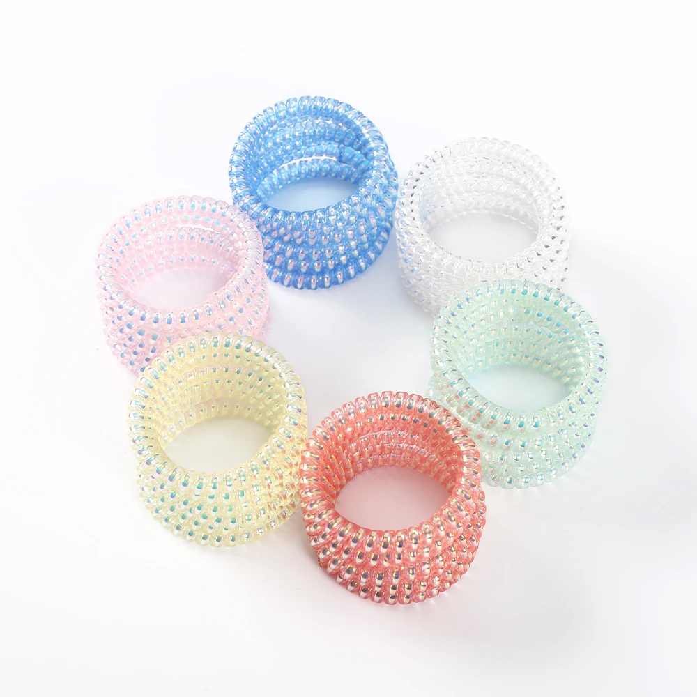 Top Trends: 6PCS Phone Cord Spiral Hair Ties Colorful Elastic Hair Bands Plastic Rubber Telephone Cord Scrunchies Hair Accessories Headwear Shoppable Styles - Image 2