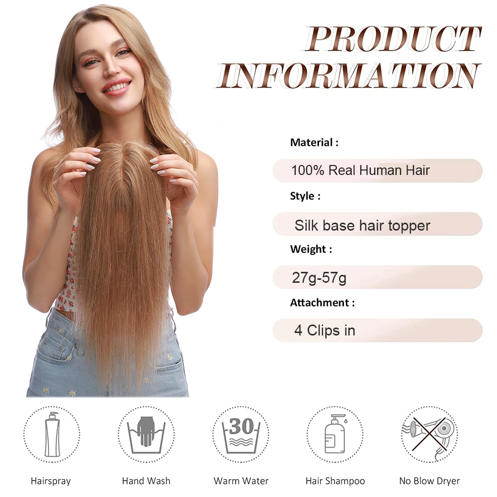 Top Trends: Rich Choices 10×12cm Human Hair Toppers For Women Wigs Silk Base Hair Pieces 4 Clips In Hair Extensions Natural Hairpiece 130% Shoppable Styles - Image 6