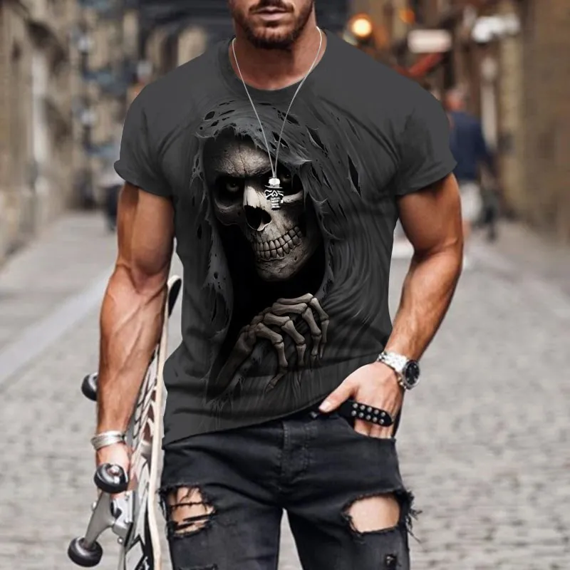 Top Trends: Summer New T Shirts For Men Round Neck T Shirt 3d Skull Graphic Print T-shirts Short Sleeve Fashion Casual Loose Men&#039;s Clothing Shoppable Styles