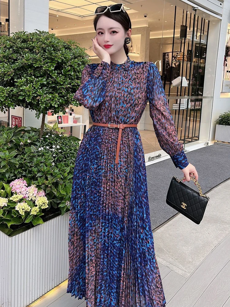 Top Trends: ZJYT Runway Leopard Print Long Pleated Dress Women 2024 Spring Elegant Designer Long Sleeve Vintage Bohemian Holiday Vestidos Shoppable Styles - Image 5