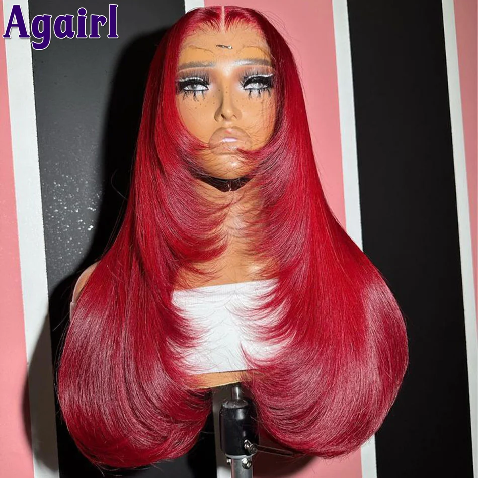 Top Trends: Cherry Red Bone Straight Lace Front Human Hair Wigs HD 13x4 13x6 Transparent Lace Frontal Wig Glueless 180% PrePlucked For Women Shoppable Styles