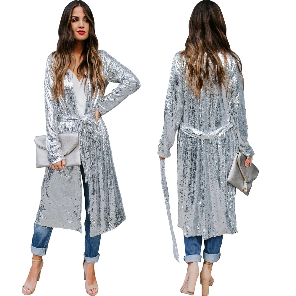 Top Trends: TS1000 Wholesale Items Women Sequined Coats Turn-down Collar Long Sleeve Outwears Cardigan Jackets Shoppable Styles