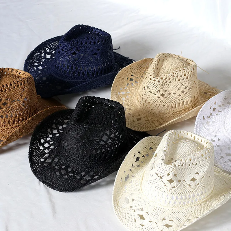 Top Trends: Cowboy Hat Fashion Hollow Handmade Cowboy Straw Hat Men&#039;s Summer Outdoor Travel Beach Hat Unisex Solid Color Western Cowboy Hat Shoppable Styles