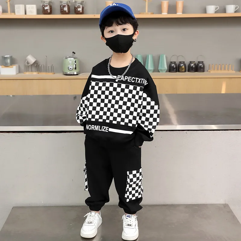 Top Trends: Boys' Long Sleeve Sweatshirt + Pants 2pcs Suit Spring Autumn Plaid Print Sweater Medium And Big Children Sports Two-Piece Suit Shoppable Styles - Image 6