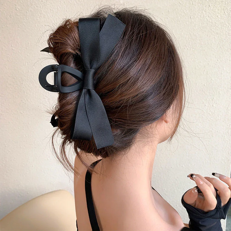 Top Trends: Black Bowknot Hair Clip For Girls Korean Style Versatile Large Hair Claw Ribbon Hairpin Woman Popular 2023 Summer Accessories Shoppable Styles - Image 4