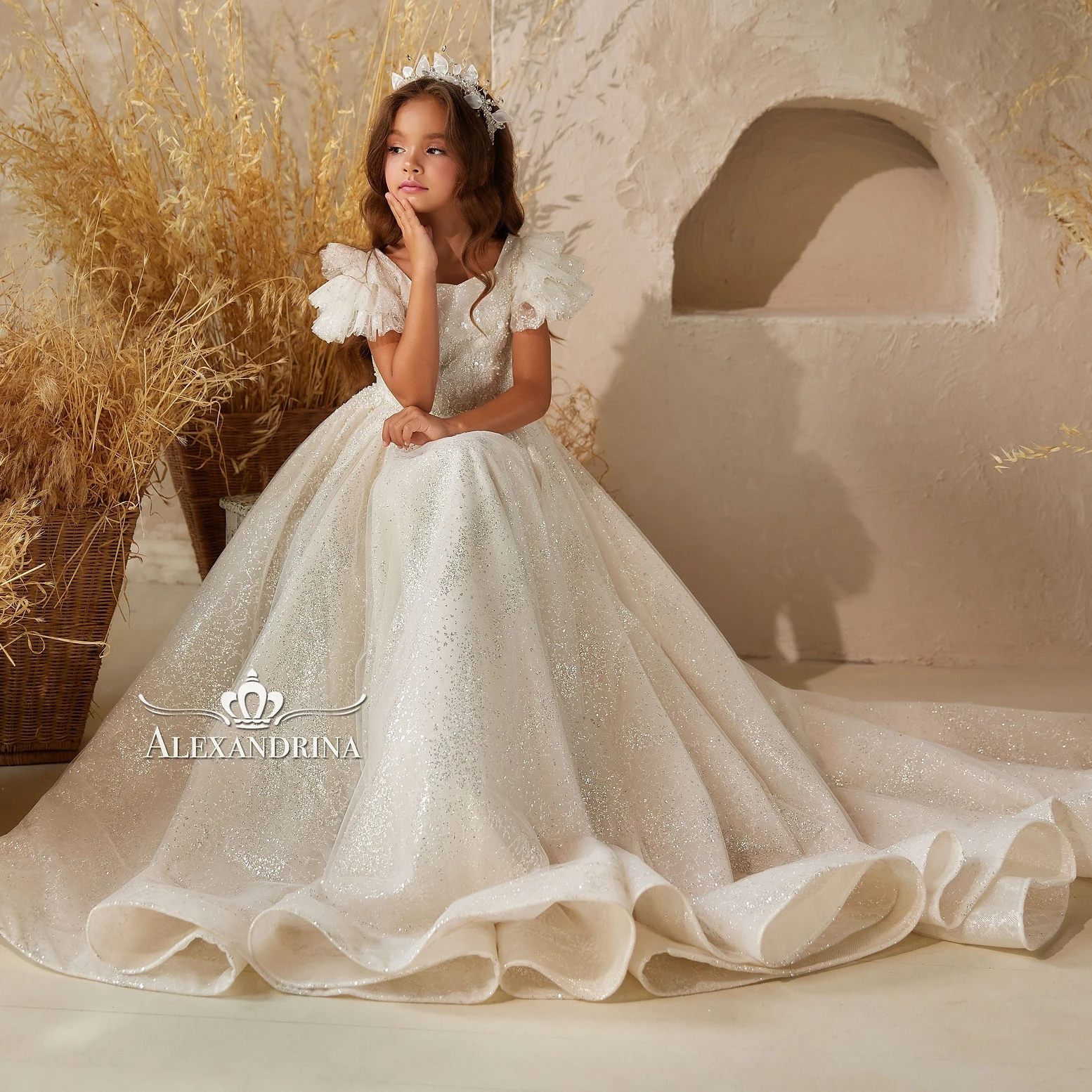 Top Trends: Graceful A Line Flower Girl Dresses Glitter Sequins Children Birthday Gowns Tiered Sweep Train Kids First Communion Dresses Shoppable Styles