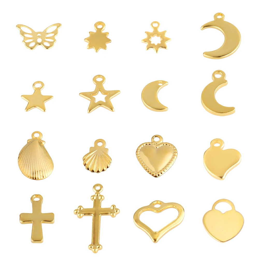 Top Trends: 20pcs / lot Stainless Steel Charm Charms For Jewelry Making Heart Moon Shell DIY Pendants Jewellery Making Supplies Accessories Shoppable Styles