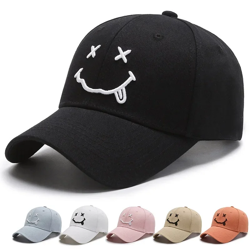 Top Trends: Women&#039;s Smile Face Embroidery Baseball Caps Kpop Black Cotton Adjustable Snapback Funny Hip Hop Cap Autumn Sun Dad Hats For Mens Shoppable Styles