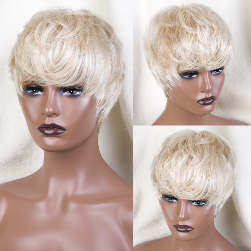 Top Trends: 613 Honey Blonde Color Lace Wig Short Wavy Bob Pixie Cut Full Machine Made Human Hair Wigs With Bangs For Black Women Remy Jodir Shoppable Styles - Image 2