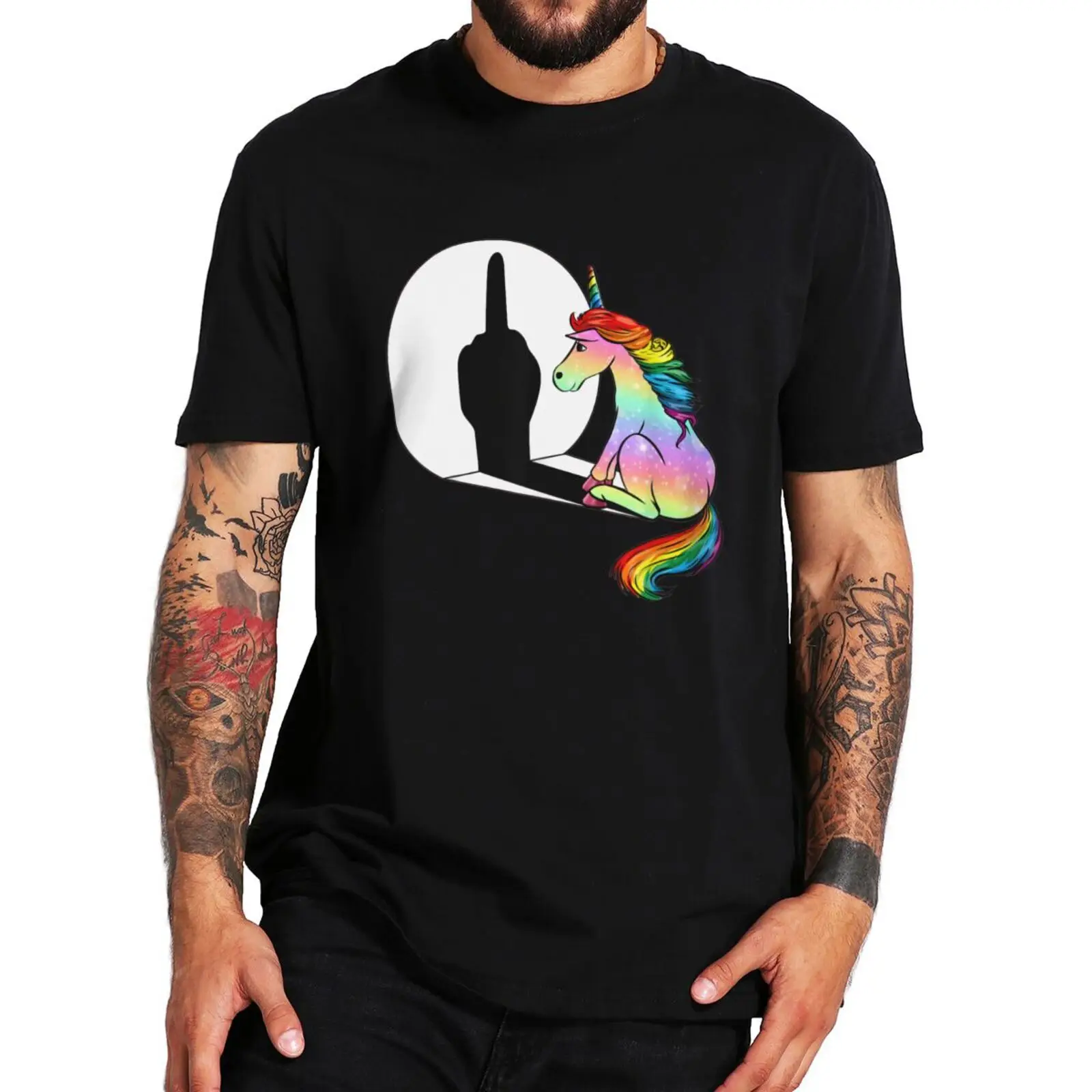 Top Trends: Unicorn Middle Finger Funny T Shirt Sarcasm Shadow Unicorn Women&#039;s Men&#039;s T-Shirt 100% Cotton EU Size Streetwear Tshirts Shoppable Styles