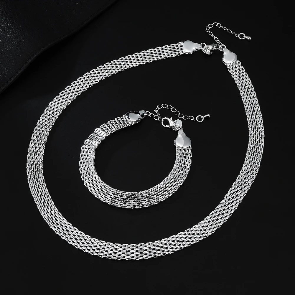 Top Trends: Hot 925 Sterling Silver Creativity Net Chain Bracelets Necklaces For Women Fashion Designer Party Wedding Jewelry Sets Gift Shoppable Styles