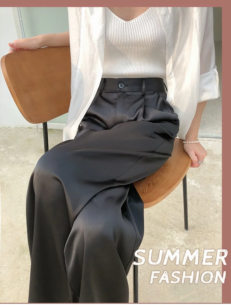 Top Trends: MODX Ice Silk Wide Leg Pants Women's Summer Thin High Waist Draping Suit Straight Tube New Imitation Acetic Acid Satin Pants Shoppable Styles