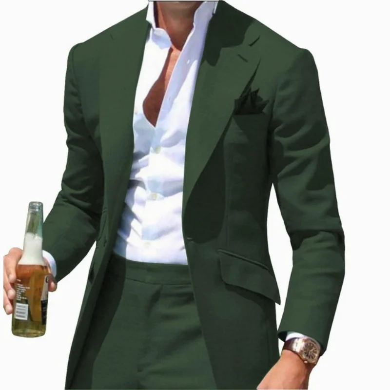 Top Trends: Peak Collar Men Suits Slim Fit Notched Green Mens Suit Blazers Jackets Pants 2 Piece Formal Causal Business Wedding Groom Wear Shoppable Styles