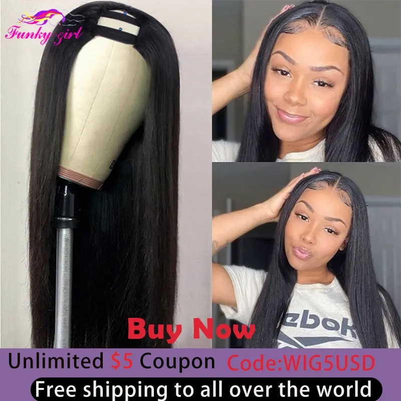 Top Trends: FG Straight U Part 150% Density Natural Brazilian Human Hair Long Wigs Brazilian Straight Wigs Non Lace For Black Women 8-28Inch Shoppable Styles