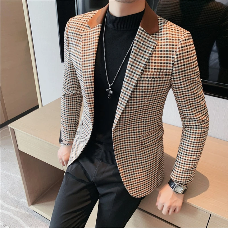 Top Trends: High Quality Suit Men&#039;s British Style Slim Elegant Fashion Business Casual Dress Tuxedo Spliced Collar Plover Case Blazer Jacket Shoppable Styles